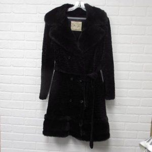 Vintage 60's Otta Fir Faux Persian Lamb and Faux Beaver Belted Winter Coat